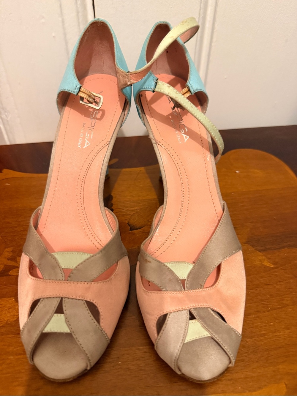 Via Spiga Pastel Multi-Color Open-Toe Heels - Pink, Mint, Tan, Blue